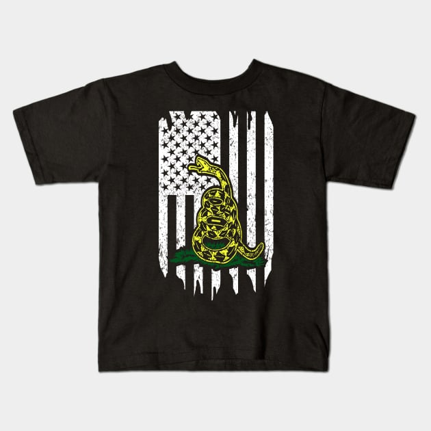 Distressed Flag & Don't Tread On Me White Kids T-Shirt by Rebranded_Customs